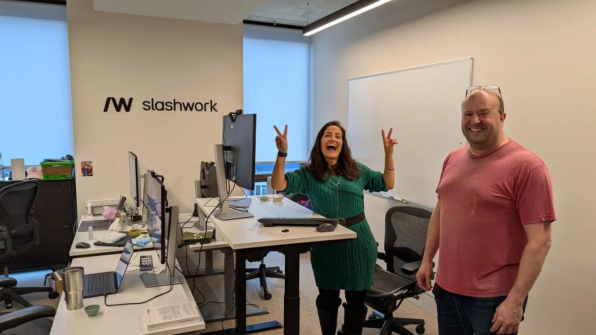Leticia Bevilaqua and David Miller at the Slashwork Kings Cross Headquarters
